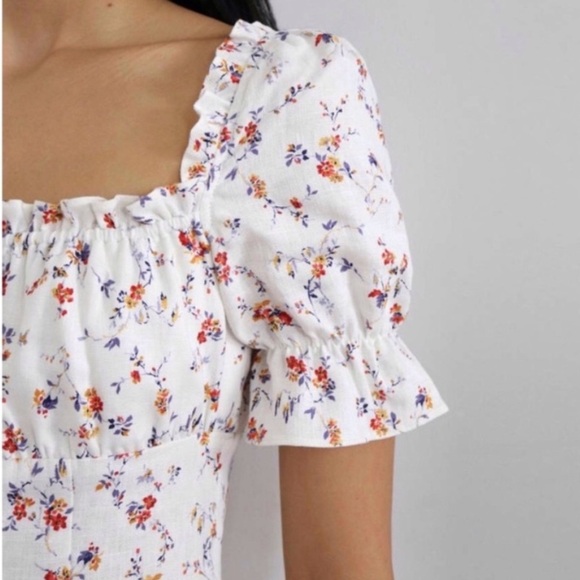 Reformation Robles Linen Dress White Ivory Floral Puff Sleeve Mini Baby Doll 12 - Picture 8 of 16